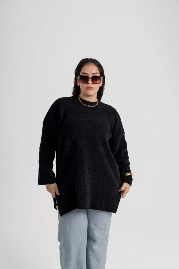 بلوفر تريكو قطيفة ناعم عالي الجودة - Black