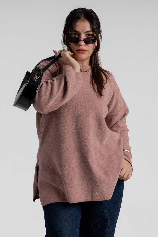 بلوفر تريكو قطيفة ناعم عالي الجودة - Beige